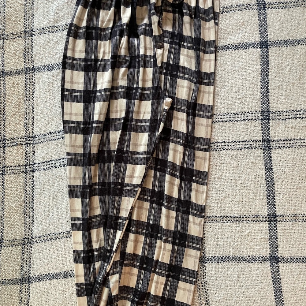 SHEIN Black and Cream Plaid Wide Leg Pants